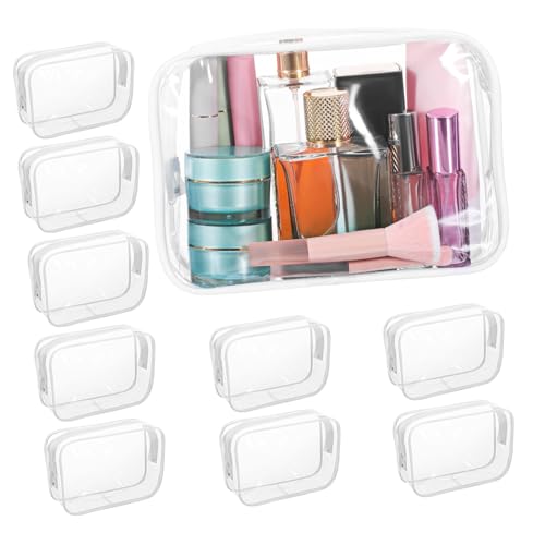 DONFAMDS 10 Teiliges Transparente PVC-kulturbeutel mit Reißverschluss Mittelgroß Leichte und Faltbare Kosmetiktaschen für Damen für Reisen Bad und Tägliche Aufbewahrung von DONFAMDS