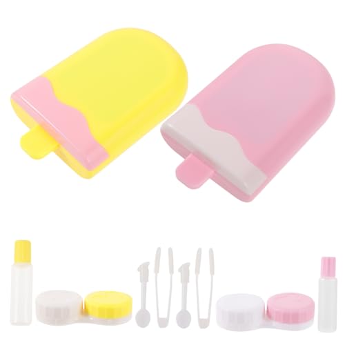 DONFAMDS 2 Sätze Eisförmige Kontaktlinsenbox Auslaufsicherer Linsen Organizer Robuster Aufbewahrungsbehälter Leicht Öffnend Tragbar für Alltag Reise und Schule Zufällige Zufällige Farbe von DONFAMDS