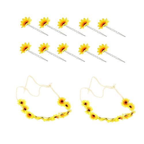 DONFAMDS 2 Stück Blumen Stirnbänder mit 10 Sonnenblumen Haarnadeln für Damen Kopfschmuck Haarschmuck für Hochzeiten und Partys Zartes Design Material Modisches Accessoire von DONFAMDS