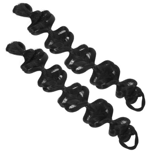 DONFAMDS 2 Stück Geflochtener Pferdeschwanz Haarteil Teilig Natürlich Schwarze Synthetische Extensions Ponytail Haarverlängerung für Damen Einfache Anwendung Eleganter Haarschmuck für von DONFAMDS