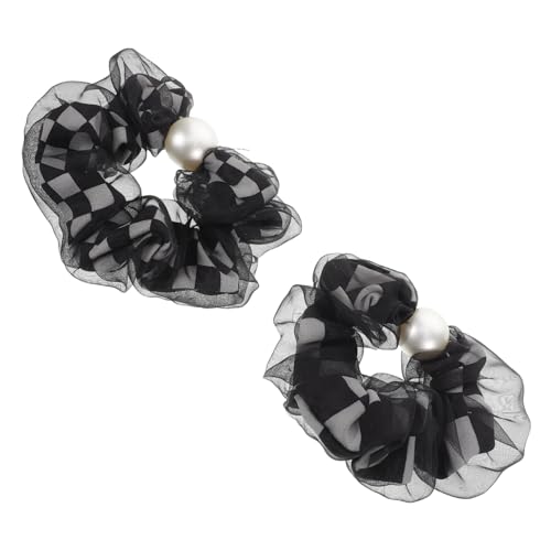DONFAMDS 2 Stück Große Haargummis Kariert für Damen Elastisches Haarschmuck Komfortable Haargummis mit Perlenverzierungen für Alltag und Besondere Anlässe von DONFAMDS