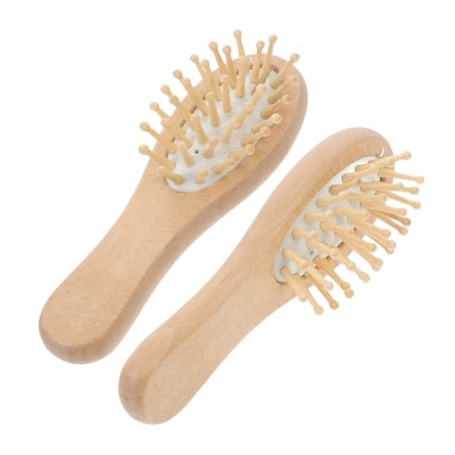 DONFAMDS 2 Stück Holz Haarbürste mit Massagefunktion Kleine Paddelbürste für Dickes Dünnes Lockiges und Trockenes Haar für Damen und Herren Reisegröße Kopfhautmassager für Gesunde Haare von DONFAMDS