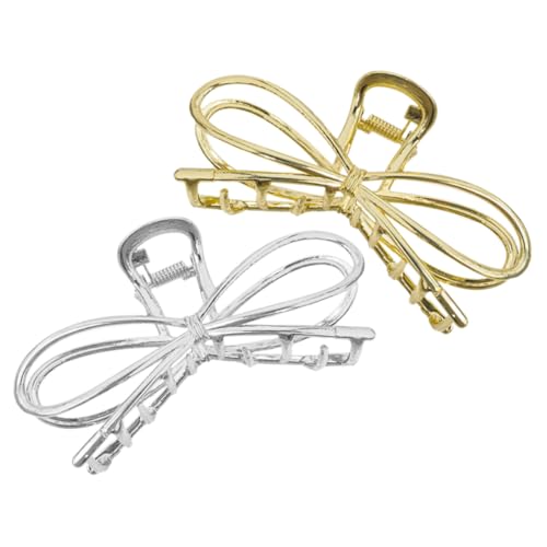 DONFAMDS 2 Stück Teiliges Haarklammer Schleifen design Rutschfeste Haarspangen für Damen Stilvolle Haarclips für Dünnes und Normales Haar Gold und Silber Langlebige Haarschmuck accessoires von DONFAMDS