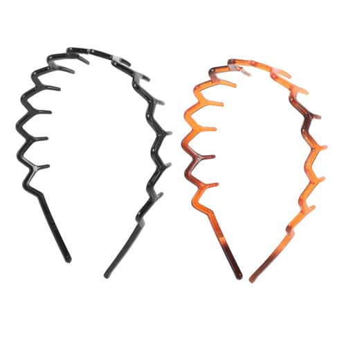 DONFAMDS 2stücke Teiliges Kunststoff-haarband Mit Zähnen Rutschfeste Haarreifen Für Damen Modisches Stirnband Für Besondere Anlässe Und Alltag in Glänzendem Schwarz Und Schildpatt-design von DONFAMDS