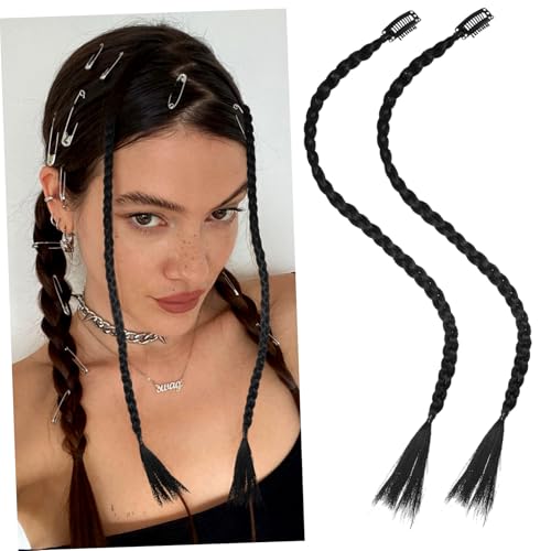 DONFAMDS 2stücke Clip Zöpfe Haarverlängerungen Mit Vorderseite Bang Lange Geflochtene Haarteile Für Damen Mädchen von DONFAMDS