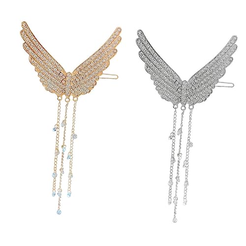 DONFAMDS 2stücke Engelsflügel Haarspange Mit Quasten Und Strass Seitlicher Clip Haardecor Für Mädchen Hochzeit Party Kostüm Teeparty Weihnachten von DONFAMDS