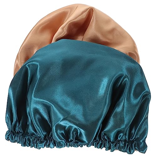 DONFAMDS 2stücke Satin-haarhaube Zum Schlafen Elastische Duschhauben Für Damen Aus Satin Spa-haube Mit Verstellbaren Bändern Für Gesichtswaschen Schminken Und von DONFAMDS