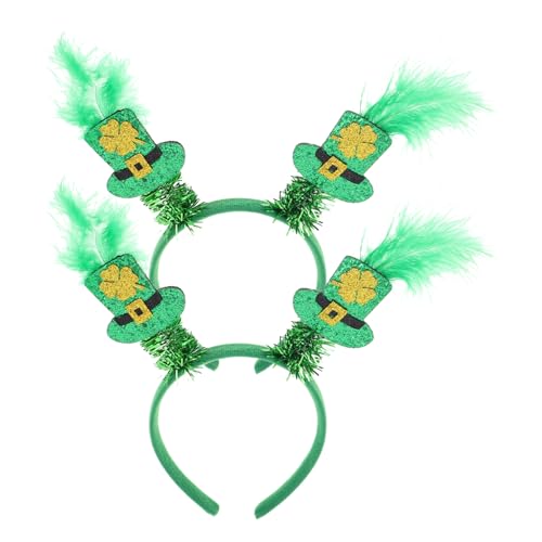 DONFAMDS 2stücke St Patricks Day Stirnband Mit Kleeblatt-motiv Frauen Satin-stirnband Mit Federschmuck Party-accessoires Und Foto-requisiten Für Irische Festivals von DONFAMDS