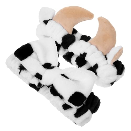 DONFAMDS 2stücke Stirnband Mit Kuhohren Haarband Für Gesicht Waschen Make-up Spa Dusche Frauen Mädchen Tier Ohren Design Elastisch Waschbar Sichere Anpassung von DONFAMDS