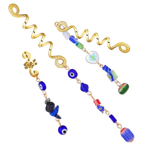 DONFAMDS 3stücke Teiliges Haarschmuck Blauen Katzenaugen-perlen Für Dreadlocks Leichte Und Haarringe Vielseitige Frisuren-dekoration Für Zöpfe Und Geflochtene Frisuren von DONFAMDS