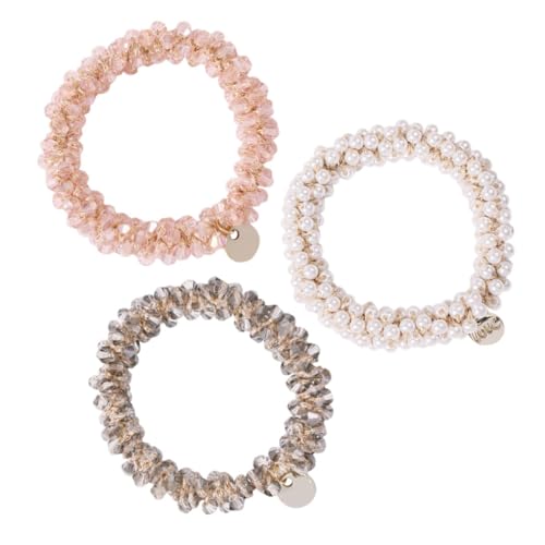 DONFAMDS 3Stücke Teiliges Perlen Haargummis für Damen Hochelastische Pferdeschwanzhalter Haarseile und Weiß Modischer Haarschmuck DONFAMDS 3Stücke Teiliges Perlen Haargummis für Damen Hochelastische Pferdeschwanzhalter Haarseile und Weiß Modischer Haarschmuck von DONFAMDS