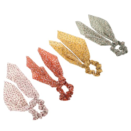 DONFAMDS 4stücke Lange Haargummis Mit Blumenmuster Und Schleifenohren Dekorative Haarschals Für Damen Elastische Haarbänder Für Modische Pferdeschwänze Und Hochsteckfrisuren von DONFAMDS