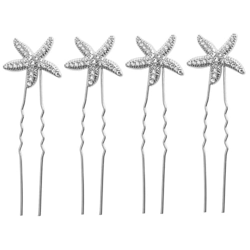 DONFAMDS 4 Stück Teiliges Haarnadeln aus Legierung Silberne Seestern Braut Haarschmuck Elegantes Beach Wedding Haarteil für Frauen Funkelnde Hochzeit Accessoires für Stilvolle Frisuren von DONFAMDS