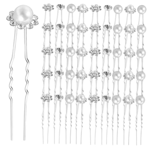 DONFAMDS 40 Stück Teiliges U Förmige Braut Haarnadeln mit Künstlichen Perlen und Strass Hochzeit Haarschmuck für Frauen Eleganter Haarschmuck für Festliche Anlässe Sichere Frisurenhalterung von DONFAMDS