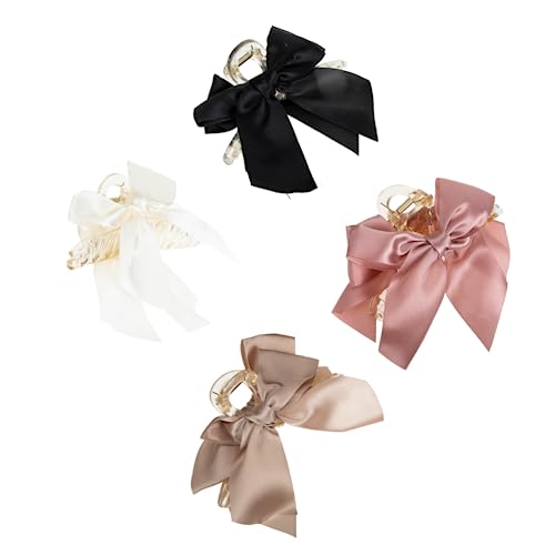 DONFAMDS 4stücke Niedliche Damen Haarklammern Kreative Schleifen-haarclips Für Normales Und Dickes Haar Eleganter Haarhalte-klammer Für Stilvolle Looks in Schwarz Weiß Khaki von DONFAMDS