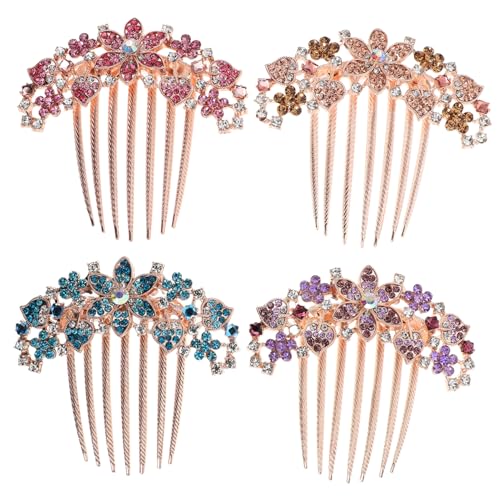 DONFAMDS 4stücke Metall Haarkämme Für Damen Dekorativ Mit Strasssteinen Blumiges Design Passend Für Hochzeiten Partys Und Täglichen Gebrauch Stilvolles Haar Accessoire von DONFAMDS