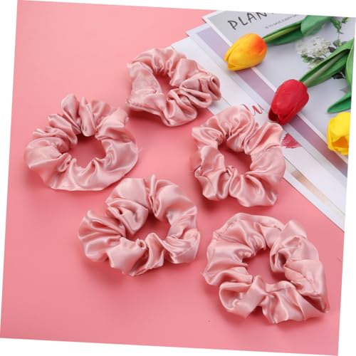 DONFAMDS 5 Stück Teiliges Satin Haargummis Elastisch Dehnbar Weich für Damen Mädchen Ponytail Halter Modisch Schlicht Rosa Haarschmuck Alltagslook von DONFAMDS