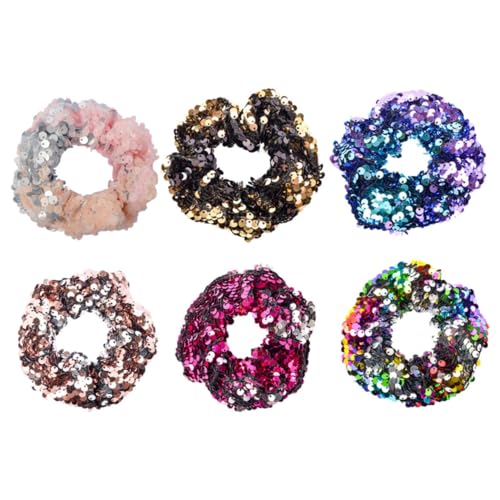 DONFAMDS 6 Stück Teiliges Pailletten Haargummis Damen Elastische Haarbänder für Mädchen Modisch Vielseitig Tragbar als Armband Bunte Haarschmuck für Ponytail und Zufällige Zufällige Farbe von DONFAMDS