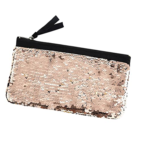 DONFAMDS Damen Handtasche mit Pailletten Kosmetiktasche mit Reißverschluss Robuste Geldbörse für Champagnergold für Party von DONFAMDS