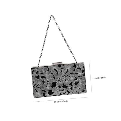 DONFAMDS Elegante Damen Abend clutch mit Kunstvoller Stickerei und Silberner Kette Klassische Handtasche für Hochzeit Party und Festliche Anlässe Langlebiges Material Stilvoll und von DONFAMDS