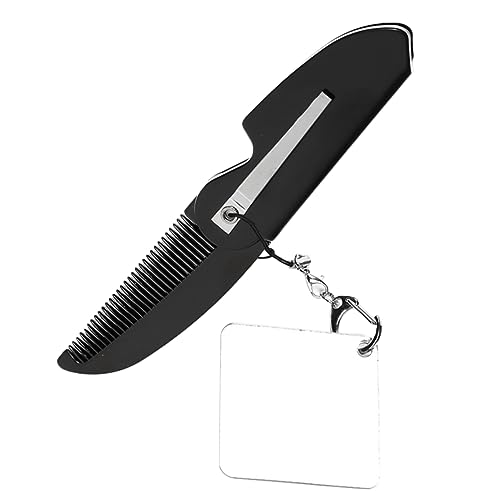 DONFAMDS Klappbarer Bartkamm Faltbarer Feinzahnkamm Kleiner Taschenkamm Bartkamm Mit Spiegel Quadratischer Kamm Für Männer von DONFAMDS