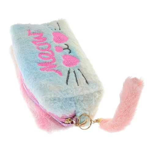 DONFAMDS Flauschige Make-up-Tasche Aus Plüsch Portable Reise-Kosmetiktasche Mit Stickdesign Groß Für Kulturtaschen Und Aufbewahrung Rosa Für Frauen von DONFAMDS