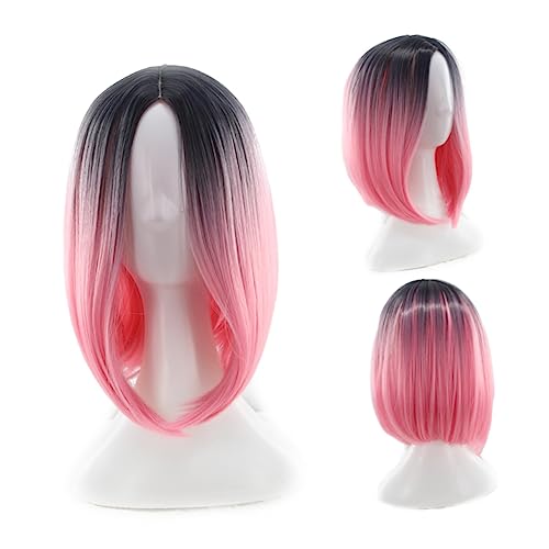 DONFAMDS Gradient Bob Perücke für Frauen Kurze Synthetische Cosplay Perücke Hitzebeständig Rosa Farbverlauf Natürliches Aussehen Waschbar und Wiederverwendbar Bequem für Alltag und Party von DONFAMDS