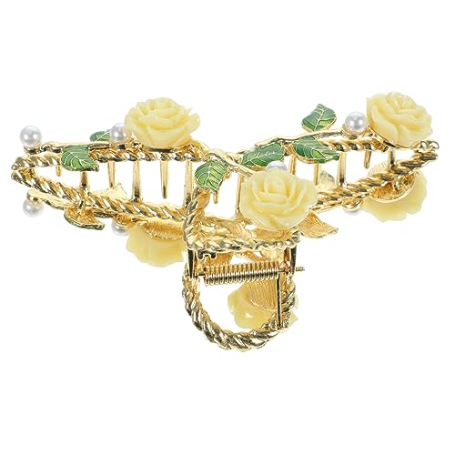 DONFAMDS Große Haarklammer mit Rosen Design Hochwertiger Haarkralle für Damen und Mädchen Stabiler Haarhalter für Alltag Party Hochzeit Praktische Haarklammer in Hellem Gelb von DONFAMDS
