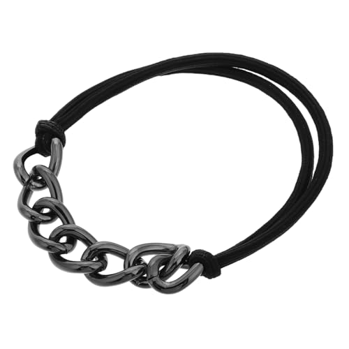 DONFAMDS Metallkette Gummiband schwarzer Pferdeschwanzhalter Schwarze Haare elastische Haarbindungen Haarseile für Frauen Süße Haarbänder aus Metall Schwarze Haarbindungen Legierung von DONFAMDS