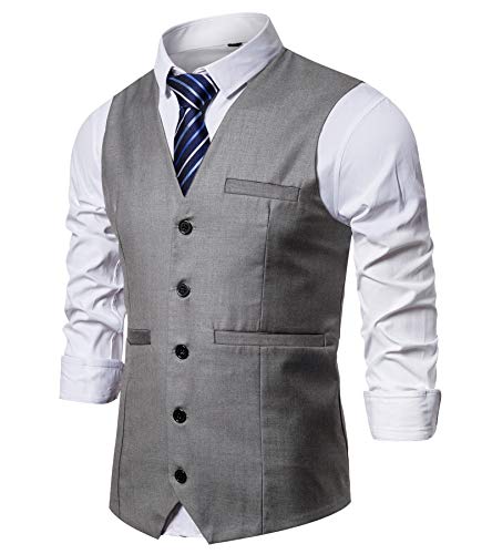 DONGD Herren formelle Anzugweste Business Kleid Weste für Anzug oder Smoking - Grau - L DONGD Herren formelle Anzugweste Business Kleid Weste für Anzug oder Smoking - Grau - L von DONGD