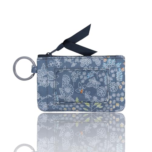 DONGGANGAJI Damen-Ausweishülle mit Reißverschluss, Baumwolle, bunte Muster, geeignet für Damen, Geldbörse, Clutch, Münzgeldbörse, Graues Blumenmuster, Classic von DONGGANGAJI