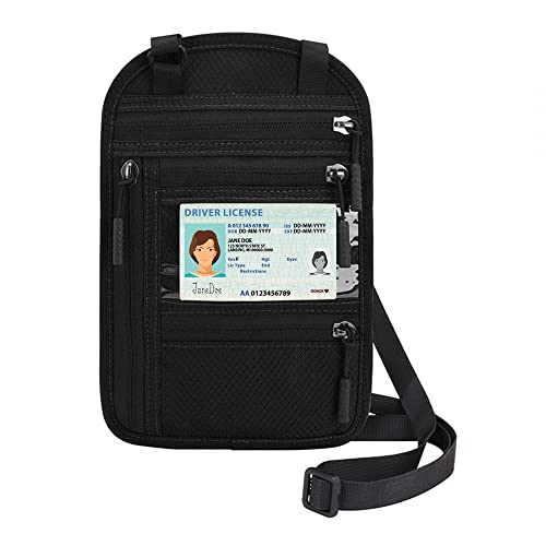 DONGKER Brustbeutel, RFID-Versteckter Reisepass-Tasche mit Mehreren Taschen, wasserdicht Sicherheitshals-Geldbeutel mit RFID-Schutz für Bargeld, Karten, Schlüssel und Reisepass von DONGKER