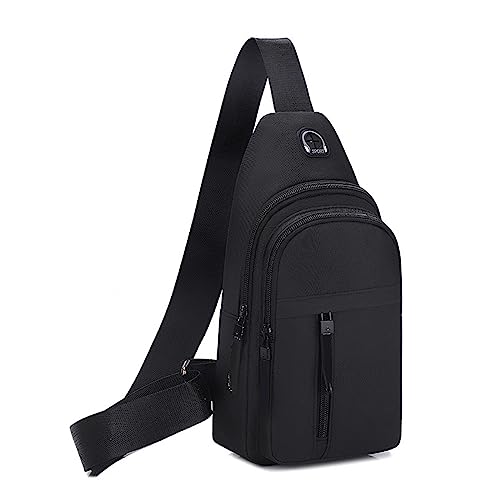 DONGKER Sling Chest Crossbody Bag, Kleine Schultertasche Leichte Brusttasche Sling Schulter Umhängetasche für Herren Damen (Schwarz) von DONGKER