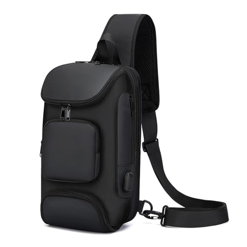 Sling Umhängetasche, wasserdichte Schultertasche, Große Kapazität Rucksack Schulterrucksack mit Multi-Taschen-Organizer und USB-Anschluss zum Wandern, Angeln im Freien von DONGKER