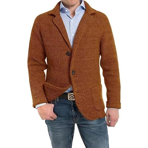 DONGPAO Herren Strickjacke Schalkragen Strick Blazer Jacke Slim Fit Sportmantel Vintage Smart Business Blazer Casual Button Down Strickpullover Jacken Mit Taschen Strickmode Braun L von DONGPAO