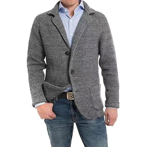 DONGPAO Herren Strickjacke Schalkragen Strick Blazer Jacke Slim Fit Sportmantel Vintage Smart Business Blazer Casual Button Down Strickpullover Jacken Mit Taschen Strickmode Dunkelgrau 4XL von DONGPAO