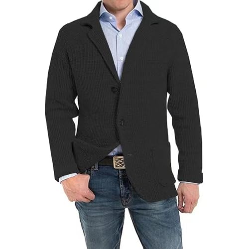 DONGPAO Herren Strickjacke Schalkragen Strick Blazer Jacke Slim Fit Sportmantel Vintage Smart Business Blazer Casual Button Down Strickpullover Jacken Mit Taschen Strickmode Schwarz XXL von DONGPAO