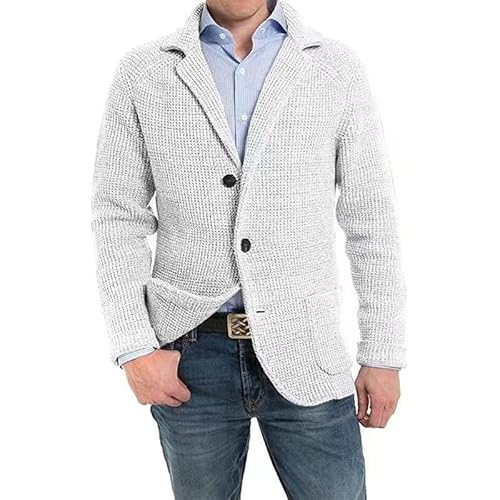 DONGPAO Herren Strickjacke Schalkragen Strick Blazer Jacke Slim Fit Sportmantel Vintage Smart Business Blazer Casual Button Down Strickpullover Jacken Mit Taschen Strickmode Weiß 5XL von DONGPAO