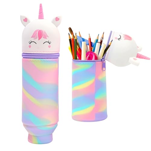 DONGSZQ Federmäppchen aus Weichem Silikon, 2-in-1 Kawaii Federmäppchen Einhorn, Cartoon Federmäppchen, Stand Up Federmäppchen für Schreibwaren Unisex, Tier Stifthalter, GroßE KapazitäT MäPpchen (C) von DONGSZQ
