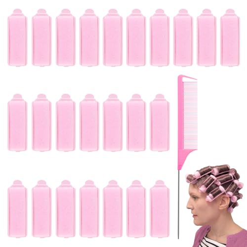 24 Stück Lockenwickler Kurze Haare,Schwamm-Lockenwickler-Set,Hair Curler No Heat,20mm Weiche Schaumstoff Lockenwickler,Locken Wickler für Damen und Kinder mit Pintail Comb von DONOONIS