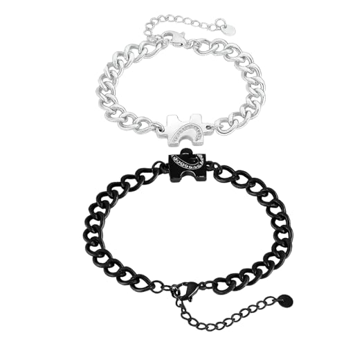 DONOONIS Pärchen Armband, 2 Stück Partner Armbänder Verstellbare Panzerkett Yin Yang Puzzle Mit Gravur, Couple Armband Geschenk Für Sie Und Ihn Paare in Silber Und Schwarz von DONOONIS