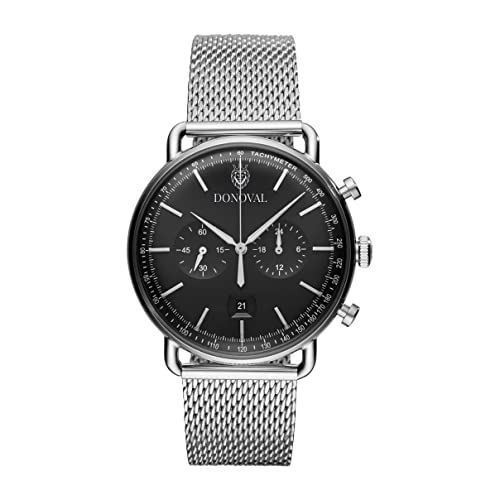DONOVAL Chronostar Armbanduhr 43 mm, Quarzwerk und Stoppuhr, mit Gehäuse und Mailand-Armband aus Edelstahl., silber / schwarz DONOVAL Chronostar Armbanduhr 43 mm, Quarzwerk und Stoppuhr, mit Gehäuse und Mailand-Armband aus Edelstahl., silber / schwarz von DONOVAL