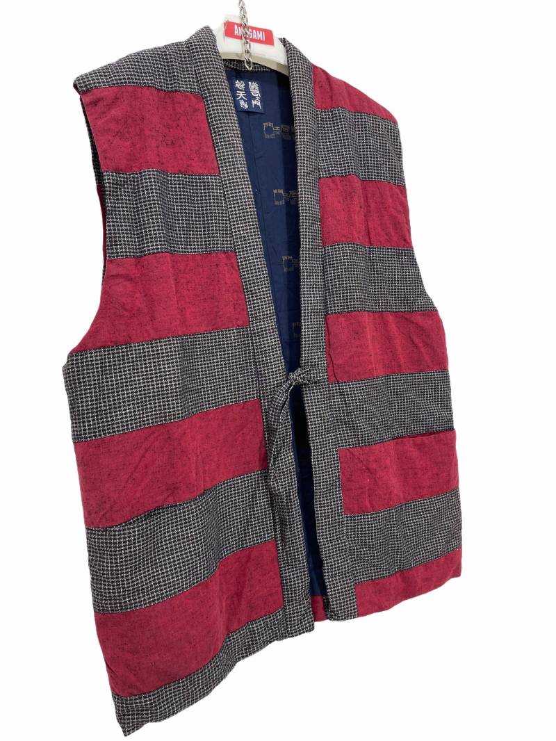 Made in Japan Vintage Hanten Weste Jacke Padding Border Hagi Striped Patchwork Kimono Hand Sashiko Stitch von DONPACINO