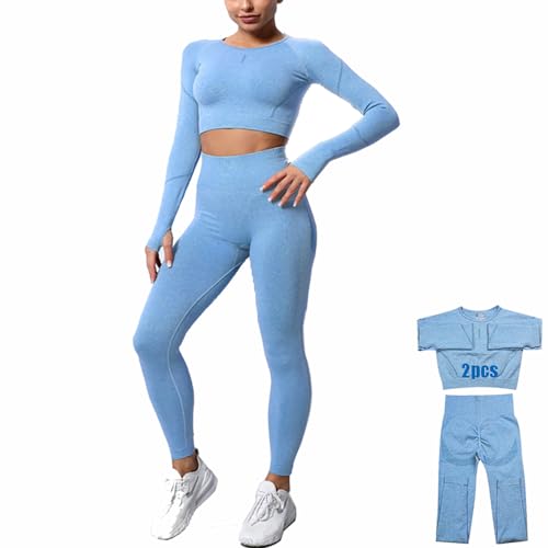 DONYKARRY 2 Teilig Trainingsanzug Damen, Sport Leggings Gym Set Yoga Jogginganzug Strumpfhosen Stretch-Sport-BH-Fitness-Set Sportbekleidung Jogging Pilates (2 Pcs-Blau,L) von DONYKARRY