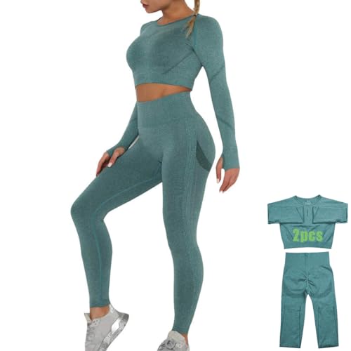 DONYKARRY 2 Teilig Trainingsanzug Damen, Sport Leggings Gym Set Yoga Jogginganzug Strumpfhosen Stretch-Sport-BH-Fitness-Set Sportbekleidung Jogging Pilates (2 Pcs-Grün,L) von DONYKARRY