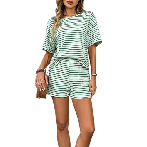 DONYKARRY Damen Zweiteiler Sommer Hosenanzug Damen Tracksuit Jogginganzug Set Elegant Outfits Kleidung Loungewear Set Crop Tank Top Und Shorts Workout Sport Anzug(Grün,L) von DONYKARRY