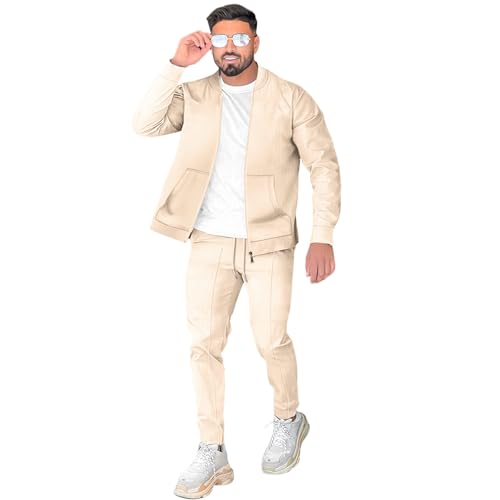 DONYKARRY Herren 2-Teilige Sporthemd mit Baseballkragen Sweatsuit Sets Dünner Male Trainingsanzug-Sets Mit Durchgehendem Reißverschluss, Trendige Jacke Anzug Sommer Outfits(Aprikose,M) von DONYKARRY
