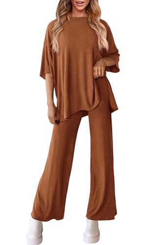 DONYKARRY Jogginganzug Damen Set Trainingsanzug Zweiteiler Frauen Sport Anzug Freizeitanzug Kapuzenjacke&Sporthose(Kaffee,M) von DONYKARRY