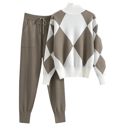 DONYKARRY Mädchen Loungewear Sets,Damen 2-Teiliger Trainingsanzug Mit Langen Ärmeln Plus Größe Herbst Warm Strickanzug Unterteile Damen Y2K Streetwear(Braun,S) von DONYKARRY