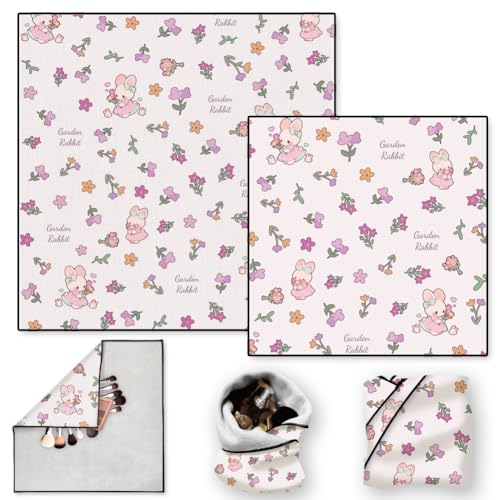 2 Blatt Selbstklebendes Zaubertuch Süßem Kaninchenmotiv Reise Make Up Taschen Organizer Kratzfester Schutzhülle Kameraobjektive Wiederverwendbarer Tragbarer Kosmetikbeutel (50×50cm/35×35cm) von DOODLREAM